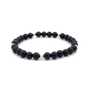 Gemstones Onyx 6mm Stretchable Bracelet 14k Gold Bead Charm